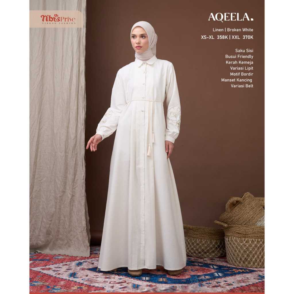 AQEELA GAMIS DEWASA DAN AQSA KOKO DEWASA BROKEN WHITE COUPLE NIBRAS TERBARU 2025 BAHAN LINEN PREMIUM