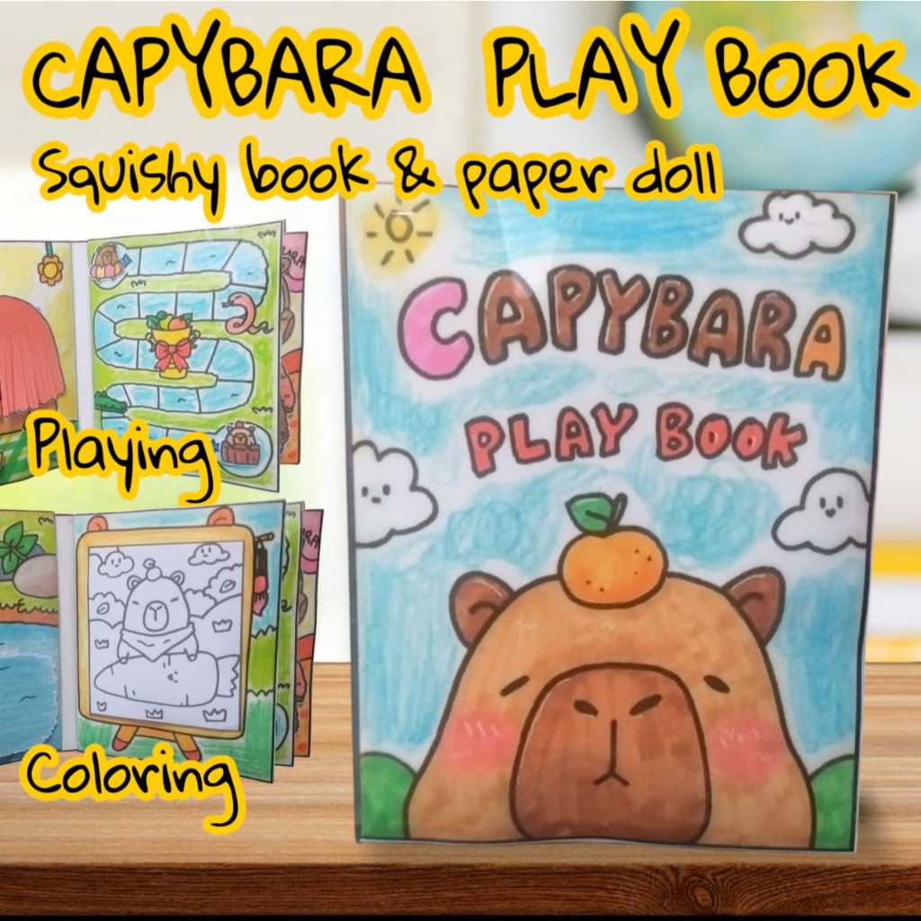 [laminasi] Squishy Book Paper Doll Capybara play book  lucu buku bermain mainan anak DIY