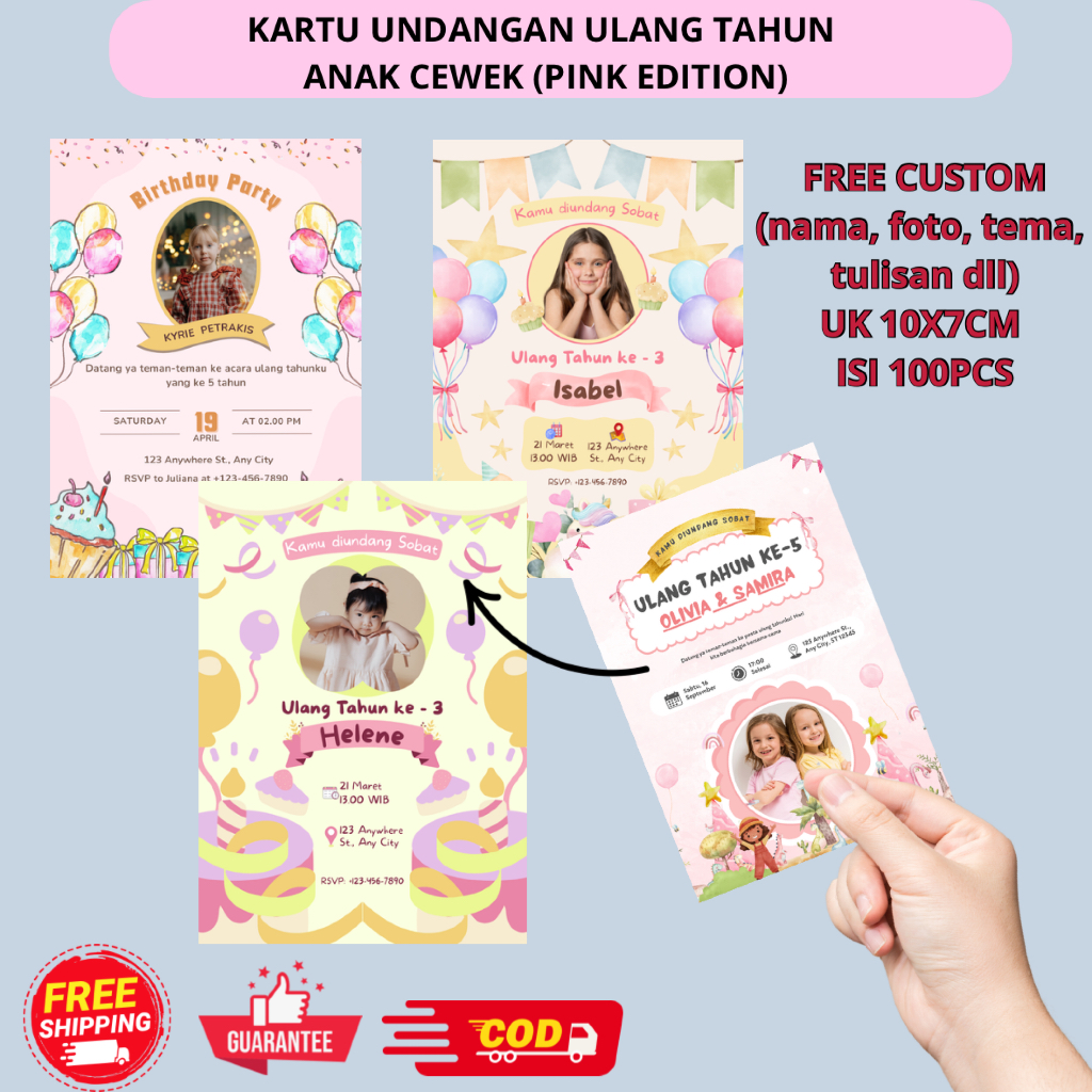 COD ( Isi 100pcs) KARTU UNDANGAN ULTAH ANAK CEWEK/UNDANGAN ULANGTAHUN ANAK / KARTU UNDANGAN ULTAH AN
