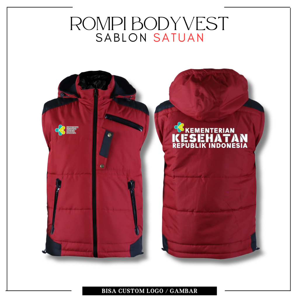 ROmpi Vest Outwear Custom KEMENKES RI Luaran Jaket Hoodie Bisa Lepas Pasang