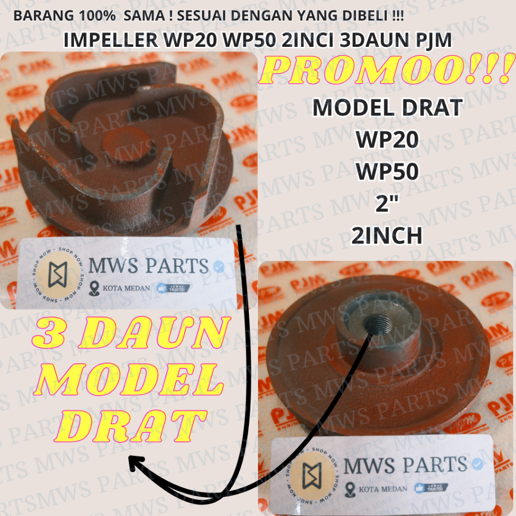 IMPELLER 3DAUN [DRAT] KIPAS KEONG KIPAS POMPA AIR ALKON WP20 WP50 MESIN POMPA AIR WP20 WP50 2IN 2INC