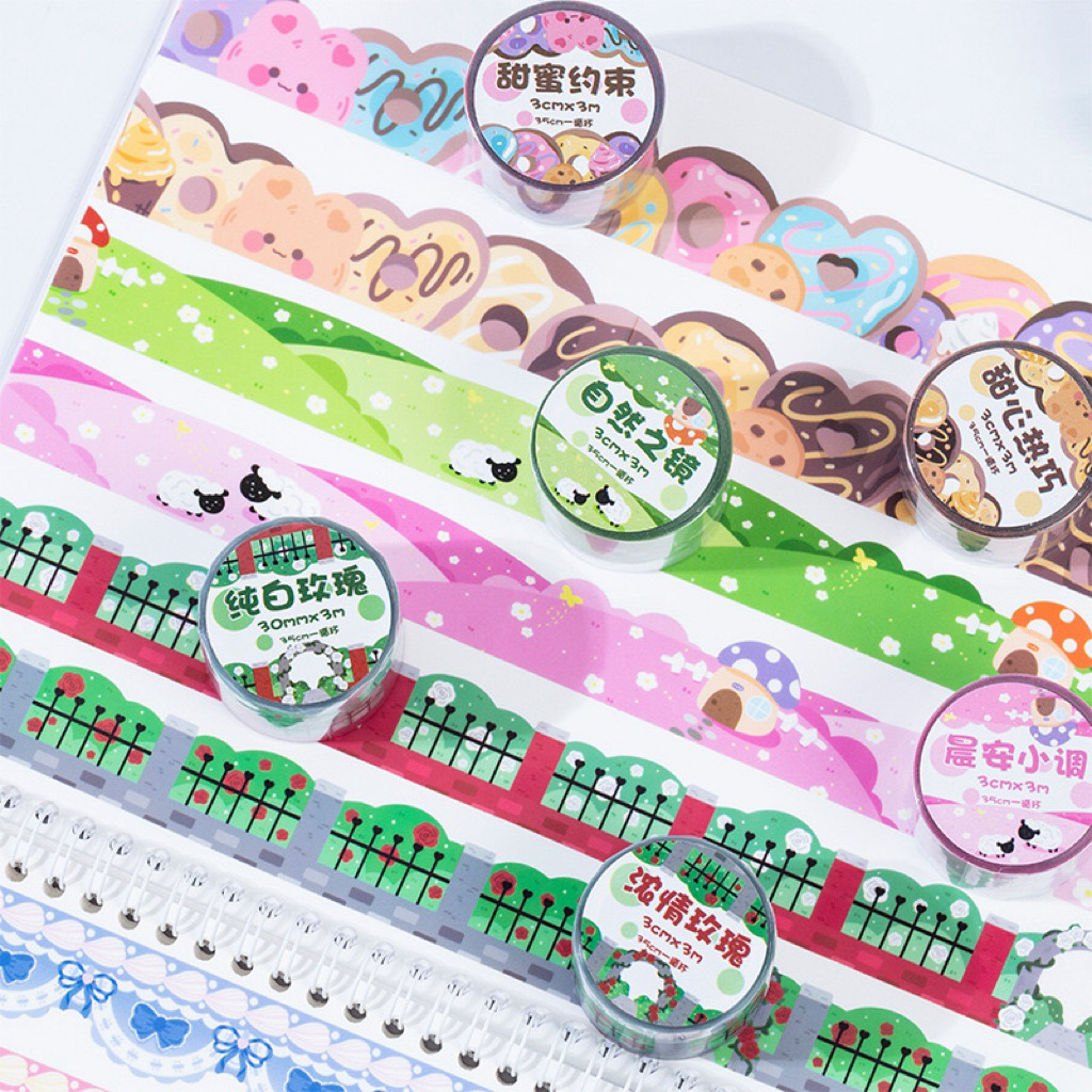 

(9D) washi tape selotip motif pemandangan alam pastel kartun anak korea pantai pagar nature beach fence 3