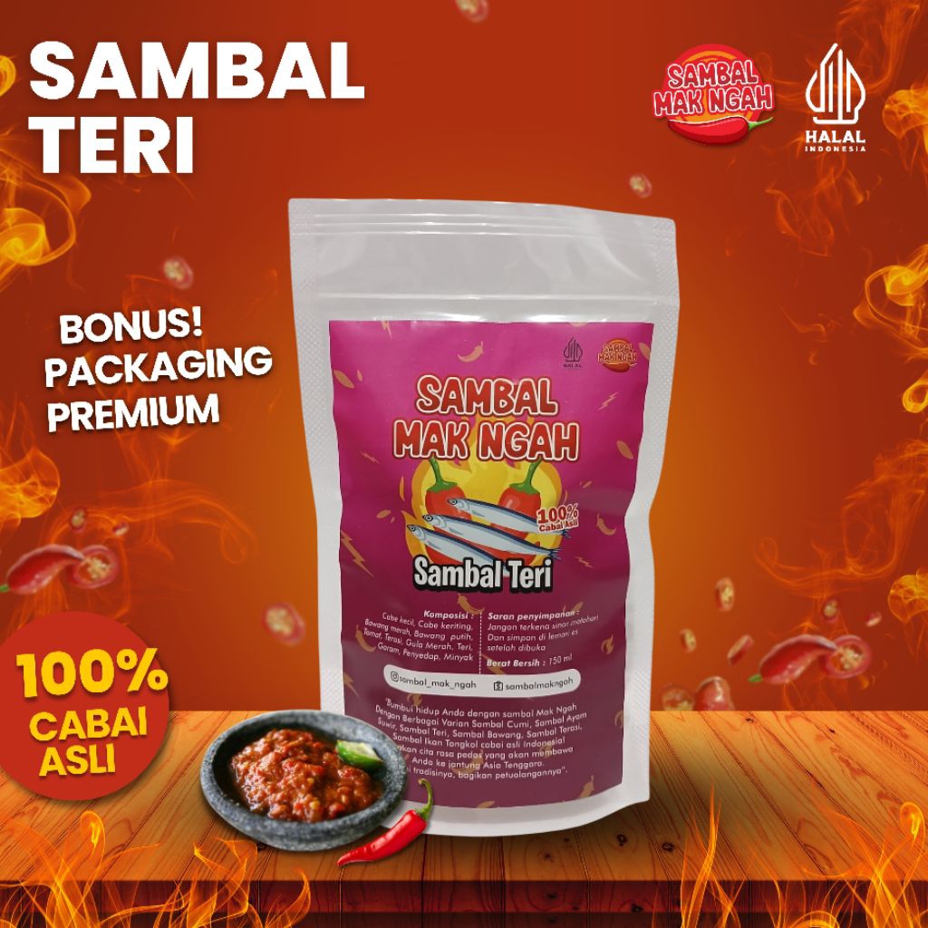 

Sambal Teri | Berat bersih 150 ml | Tanpa bahan pengawet | 100% Cabai asli