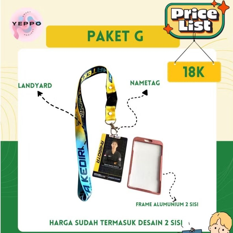 

PAKET G paket lengkap id card include Landyard, nametag, frame alumunium