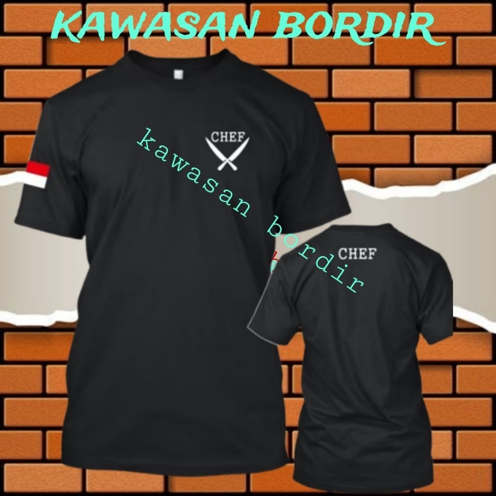 bordir t-shirt chef kaos chef baju chef seragam chef full bordir..