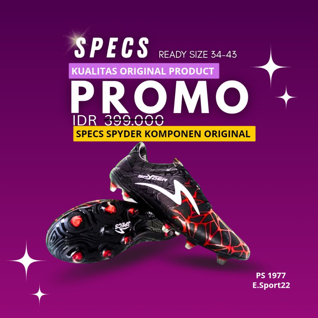 sepatu bola specs SPYDER FG komponen original no 39-43