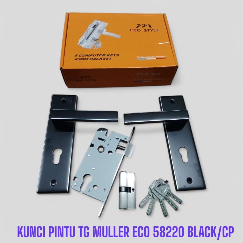 Lukchup_20 Handle Set Kunci Pintu Tanggung Muller Black 20 Cm Kunci Pintu Hitam