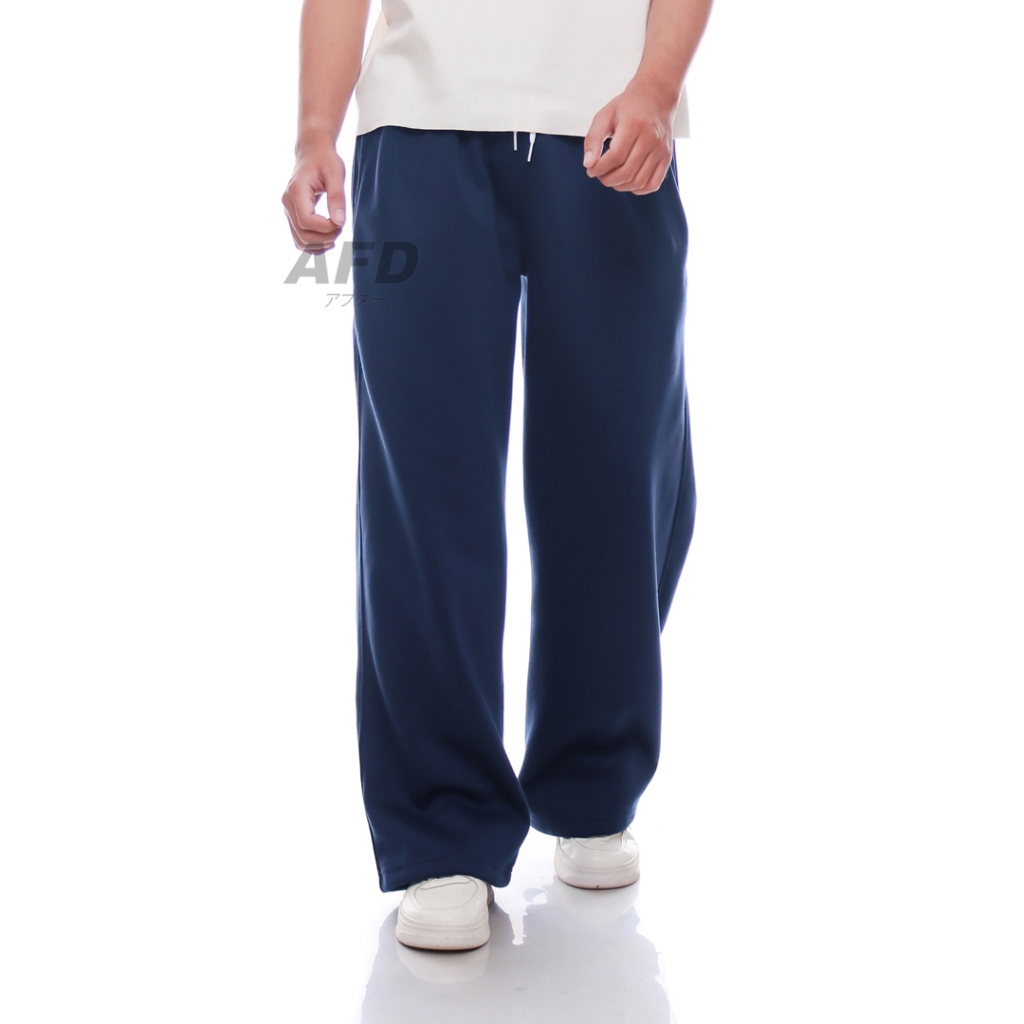 Afd Celana Panjang Loose Baggy Sweatpants Jogger Oversize Bahan Fleece Pria Wanita Warna Navy