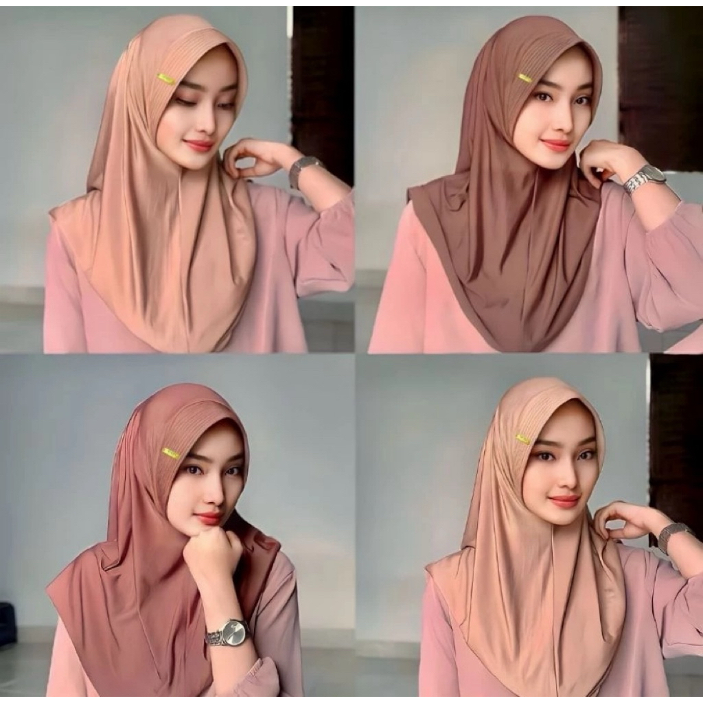 Hijab Instan Bergo Hamidah Size M Menutup Dada Label Akrilik Gold Jilbab Sport Jersey Premium Lembut