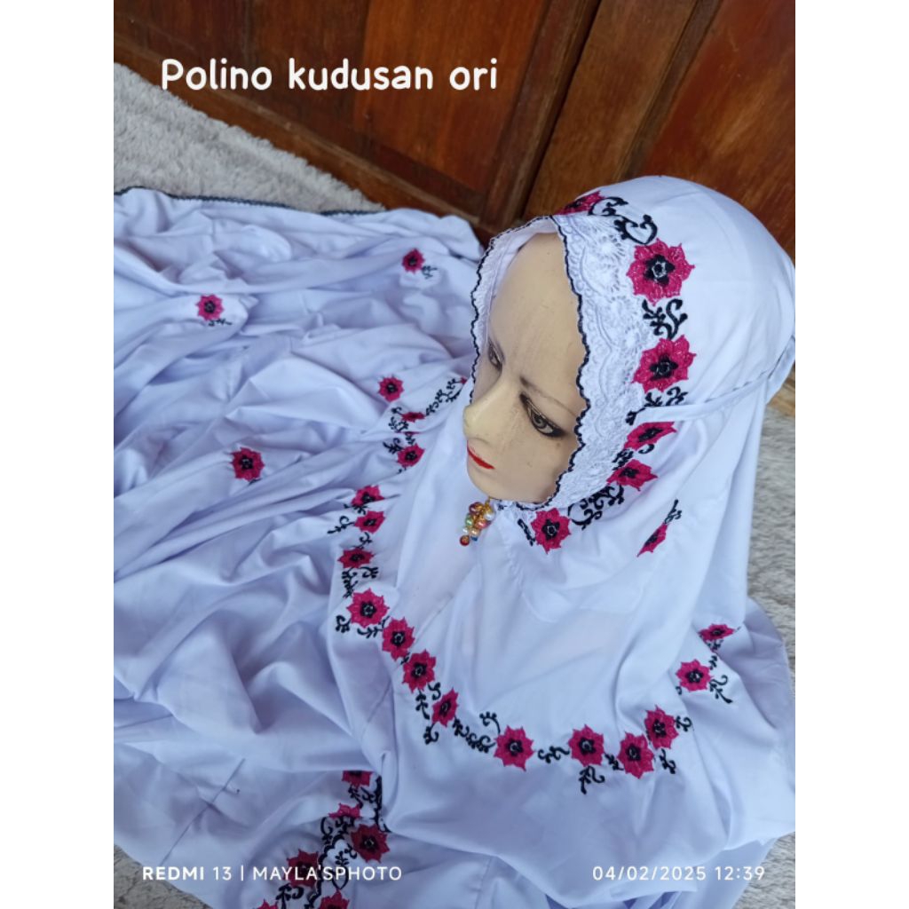 Mukena KUDUSAN ORI terusan lajuran polino bordir motif bunga melingkar terbaru warna cantik