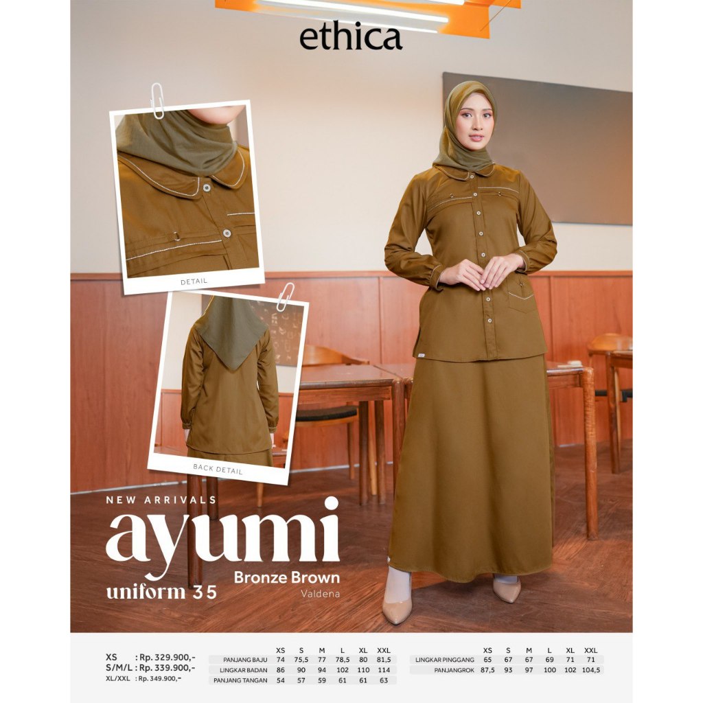 SET ROK DAN ATASAN BAJU KEKI BY ETHICA, AYUMI UNIFORM 35 BRONZE BROWN (ETHICA MATARAM)
