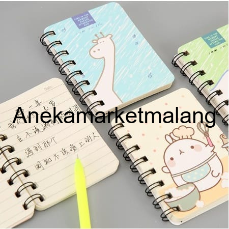 

SAM Notebook Ring Motif Karakter Binder Mini Memo Catatan/Ring Spiral Mini Coklat Random Am