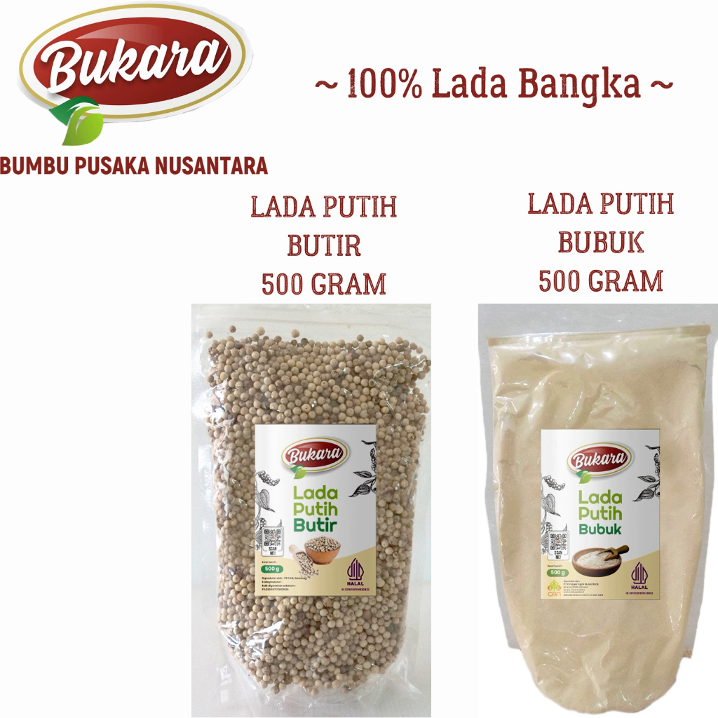 

Biji Lada Putih Merica Bangka Super Premium Grade A Butir Besar dan Bubuk Halus 500 gram Bukara