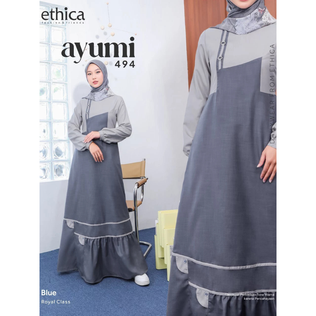 Gamis Ethica Dewasa Ayumi 494 Blue Dress Terlaris Termurah