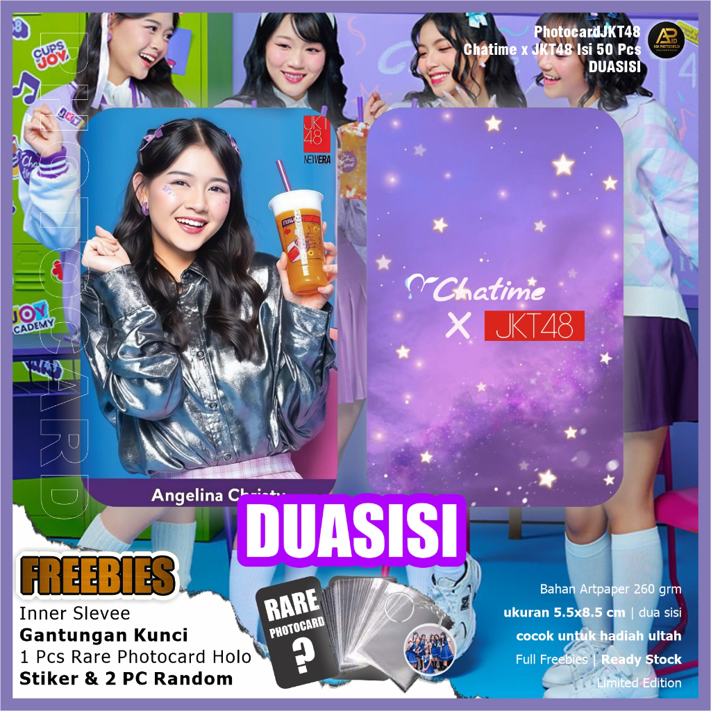 Photocard JKT48 Duasisi Edisi Chatime x JKT48 isi 50 Pcs Bonus Ganci, Rare Card, 2 PC random, Stiker