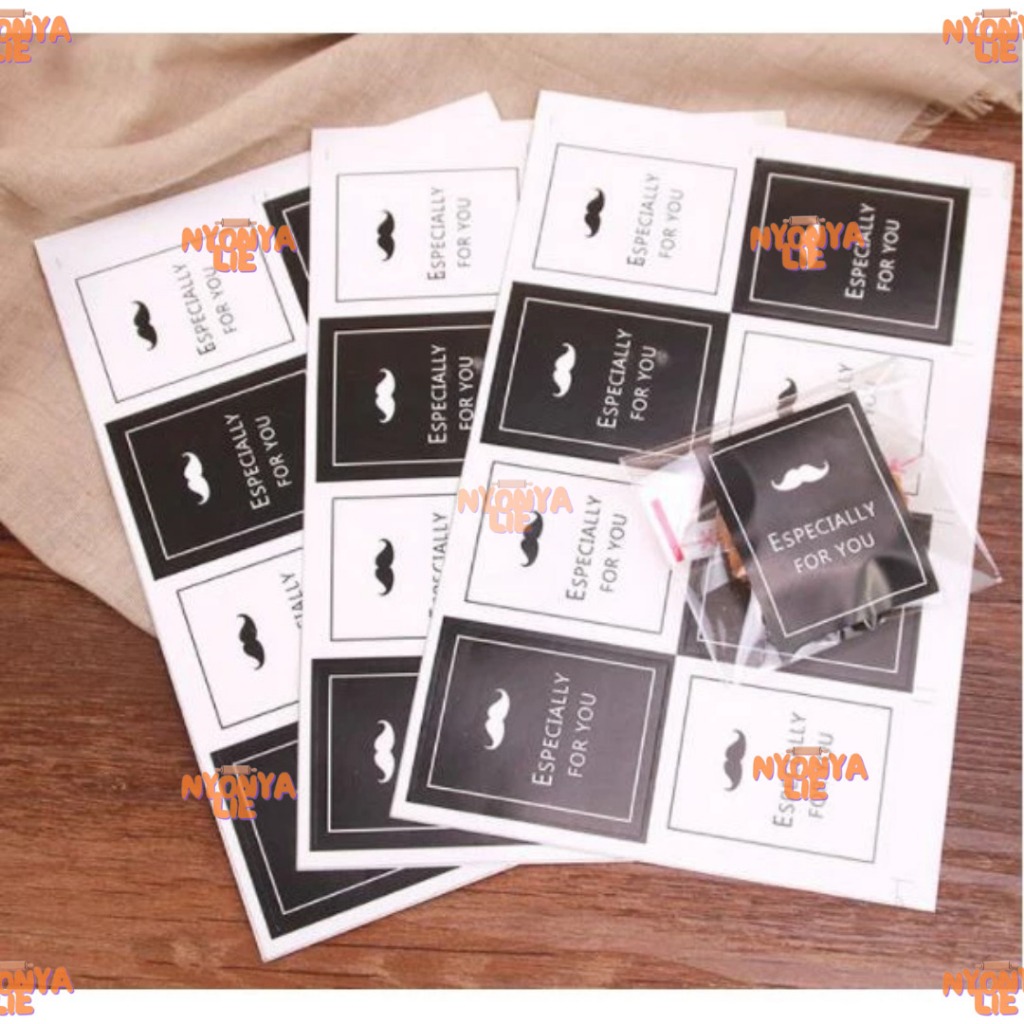 

E0002 Sticker Label Segel Kemasan Kraft Black White Especially For You With Heart Letter Black Panjang Nyonya Lie
