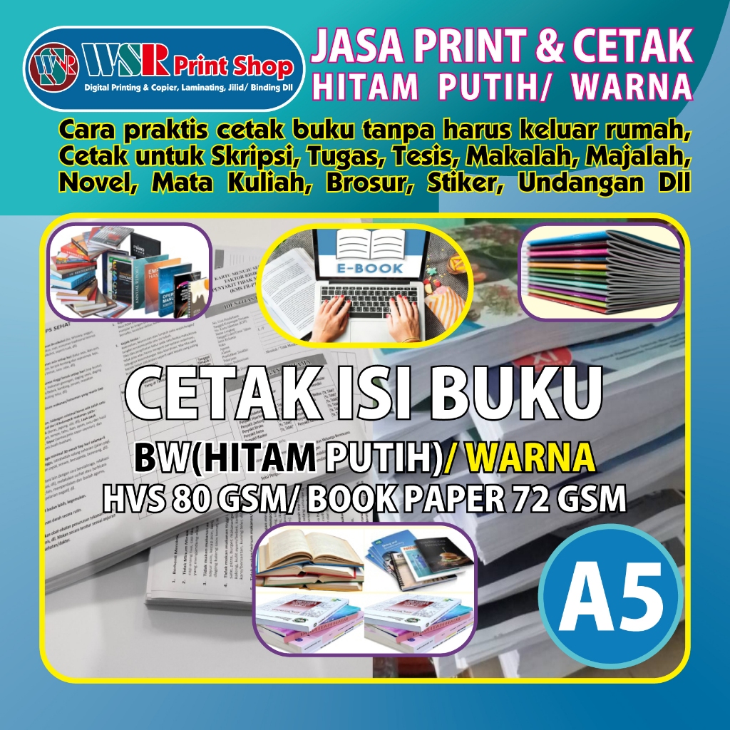 

JASA CETAK ISI BUKU BW(Hitam Putih)/WARNA A5 Book Paper 72 GSM