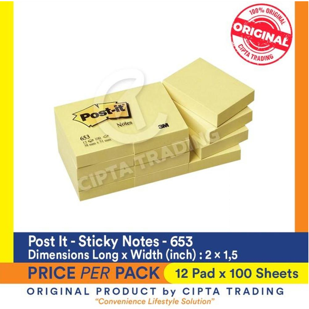 

Memo Tempel / Sticky notes - Post-it -653, 1.5in x 2in, Canary Yellow (1Dus=36packs)