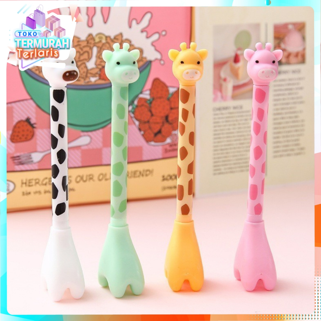 

TTT Pena Tinta Hitam Karakter Hewan Lucu Model Animal Pen Gel Jerapah Girrafe Ballpen Pena Pulpen Ujung Lancip Karakter