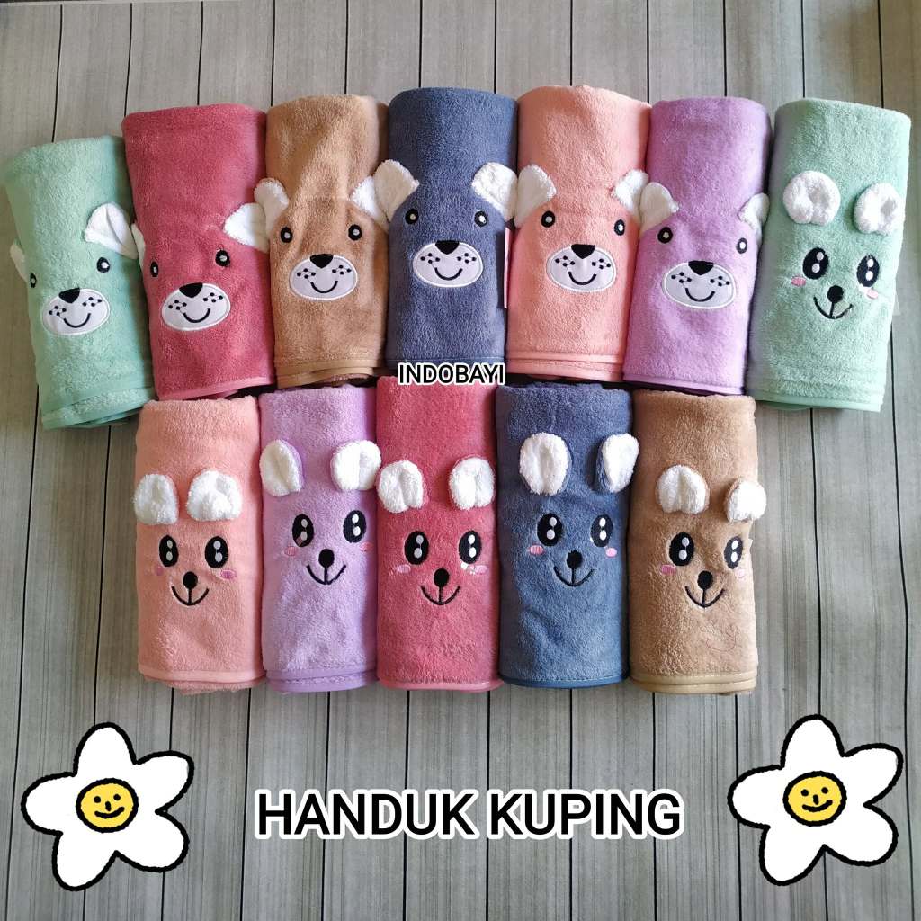 INDOBAYI Handuk Bayi Polos Karakter Handuk Bayi Lembut Kuping Bordir