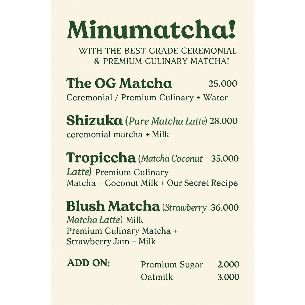 

(PRE ORDER) Minumatcha Drink Ready To Served - Matcha Drink Ceremonial & Premium Culinary Grade Based in Jakarta