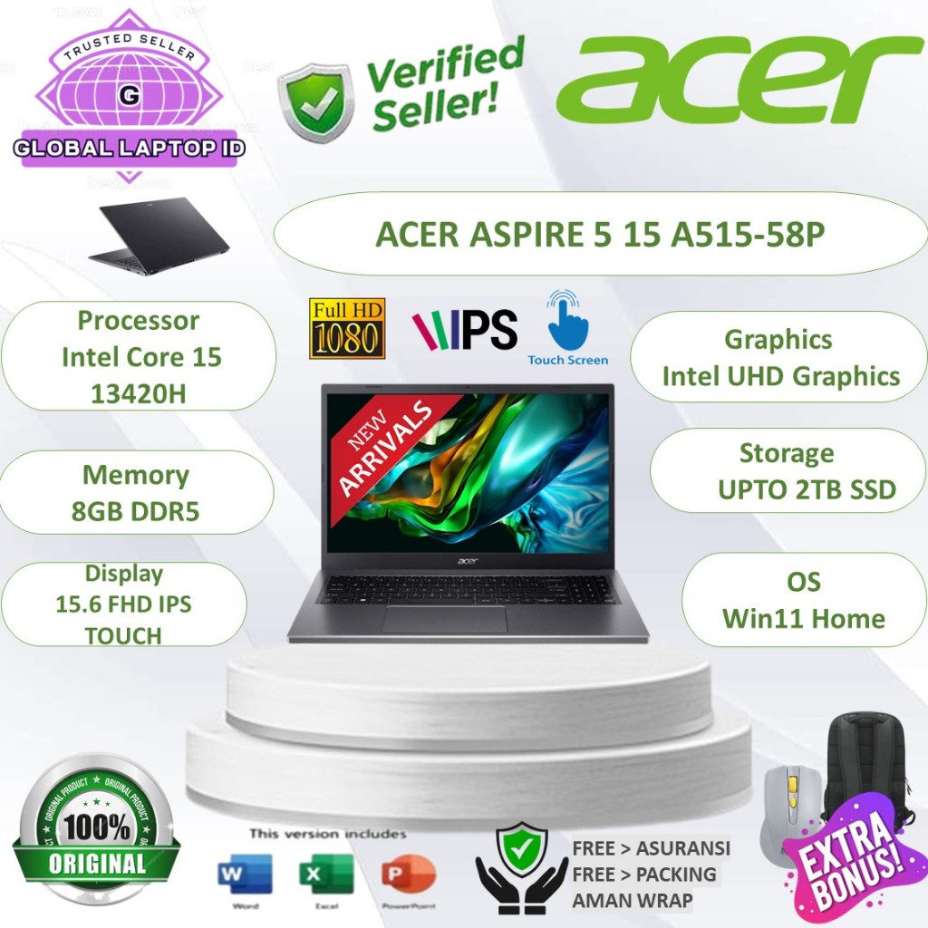 Laptop TouchScreen ACER Aspire 5 A515-58P Intel Core i5 13420H RAM 8GB DDR5 2TB SSD 15.6 Inch FHD IP