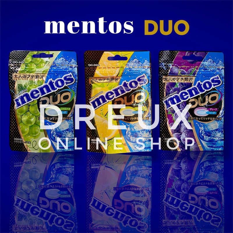 

[IMPORT] MENTOS DUO Chewy Dragees Fruit Flavour 45gr / Pack[IMPORT HONG KONG] MENTOS DUO Chewy Dragees Fruit Flavour 45gr / Pack IMPORTANT NOTES: PRICE PER PACK! 3 (THREE) FLAVOURS AVAILABLE: 1. MENTOS DUO LEMON SODA - 100% Original Import from Hong Ko