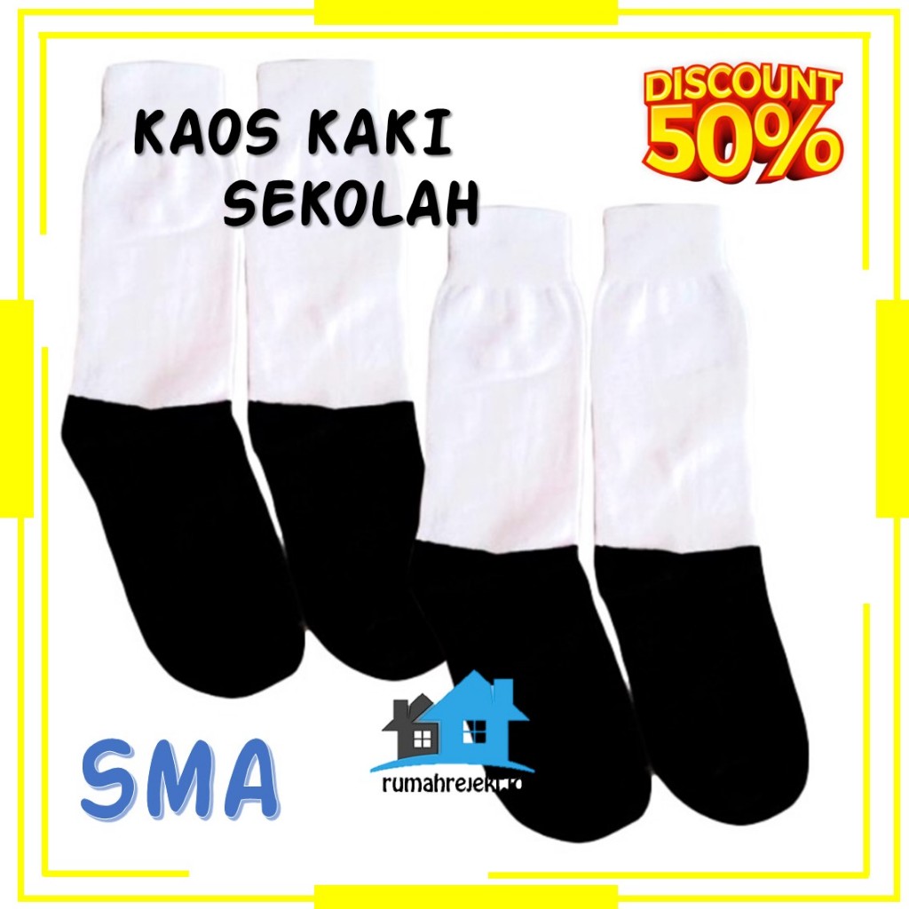 SMA Kaos Kaki Sekolah Putih Hitam / Kaos Kaki Sekolah SMA / Kaos Kaki SMA Hitam Putih / Kaos Kaki