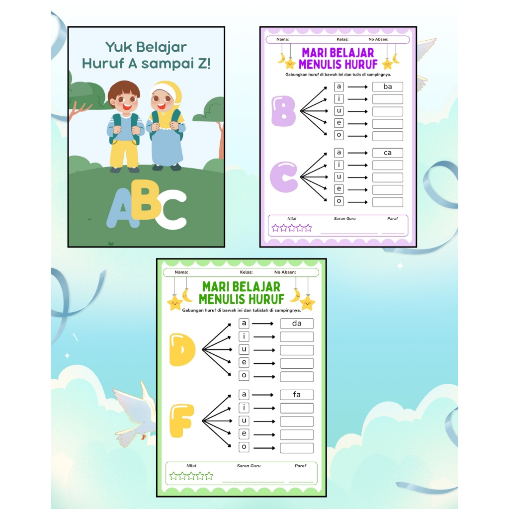 

LEMBAR KERJA - WHORKSHEET - AKTIVITAS BELAJAR - MENGENAL - HURUF - ALPHABET ANAK PAUD - TK