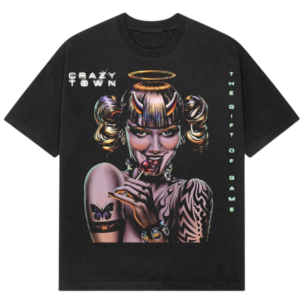 Kaos Hitam Vintage Devil Girl – Crazy Town The Gift of Game | T-Shirt Distro