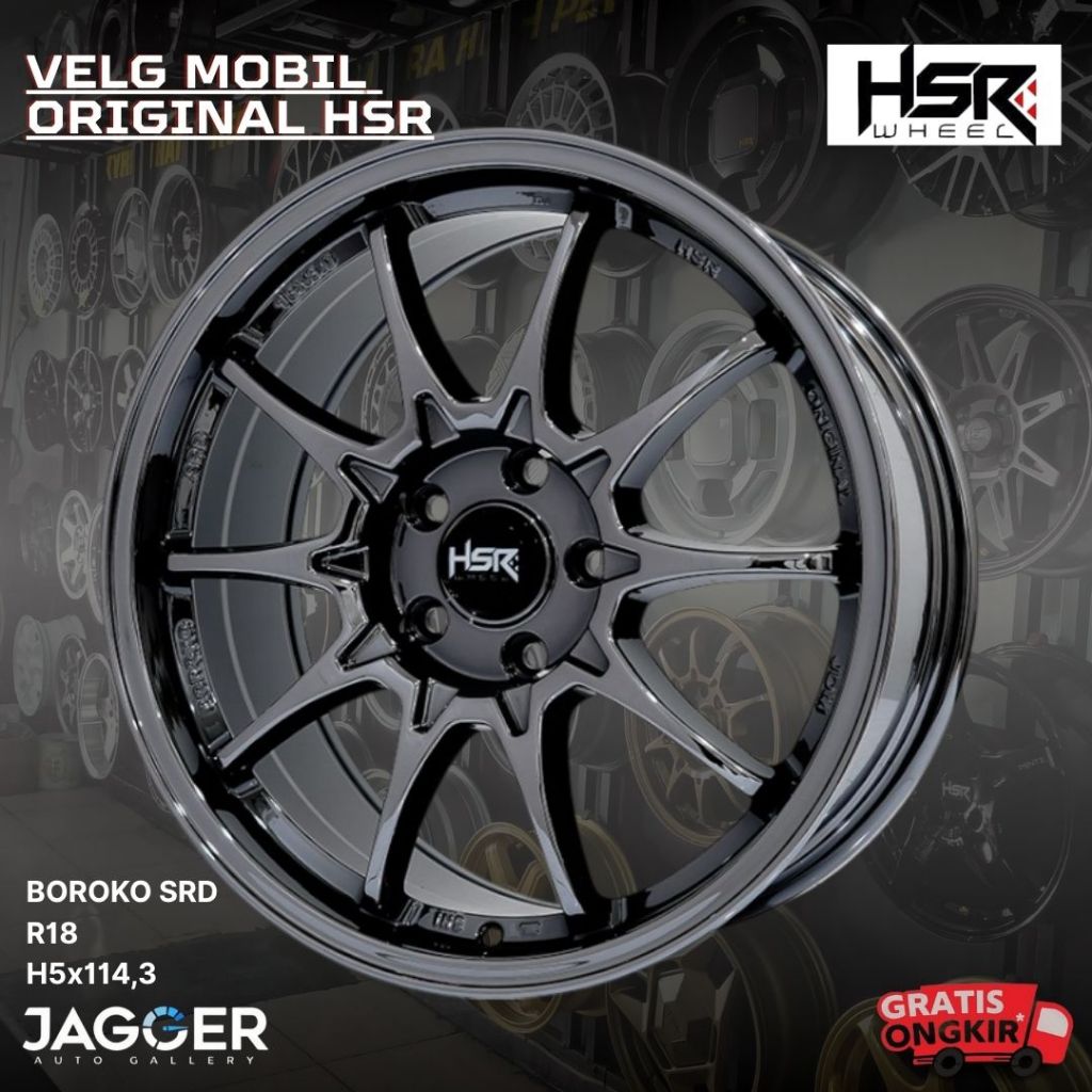 Velg mobil ring 18 black chrome baut 5 HSR BOROKO SRD