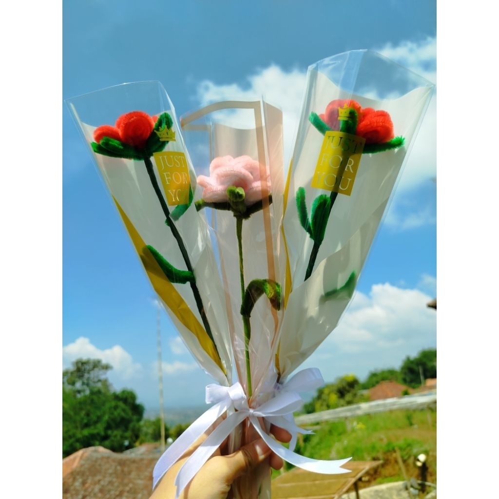 Buket bunga mawar merah 1 tangkai murah