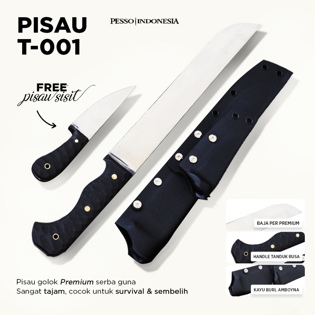 Pesso T-001 pisau dapur tajam /pisau baja asli super tajam anti karat / pisau sembelih sapi