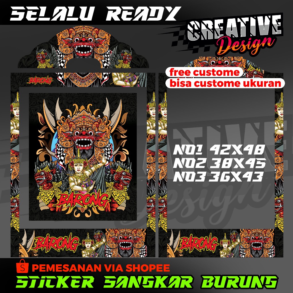 STICKER DECAL SANGKAR BURUNG / STICKER SANGKAR KOTAK KIPAS BARONG PENARI BALI