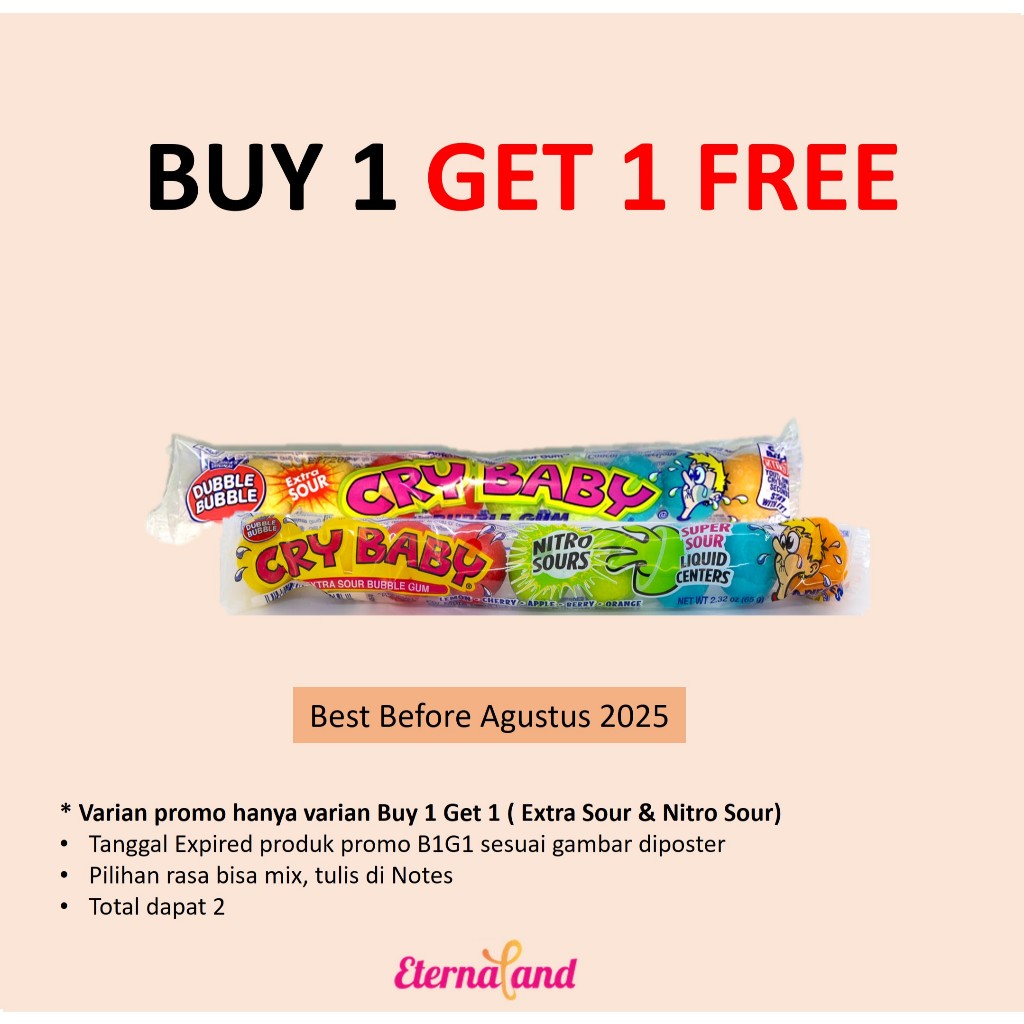 

Cry Baby Sour Bubble Gum - permen karet asam impor USA