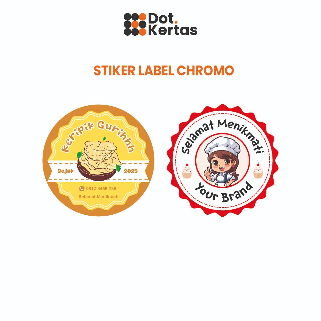 

Cetak Stiker Chromo Label Kemasan Produk Makanan dan Minuman UMKM
