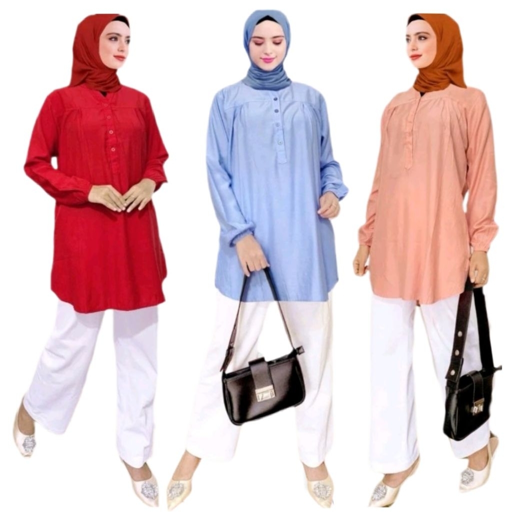 BLUS KATUN VISCOSE PREMIUM ATASAN WANITA KEKINIAN BLOUSE KASUAL WARNA MERAH CABE