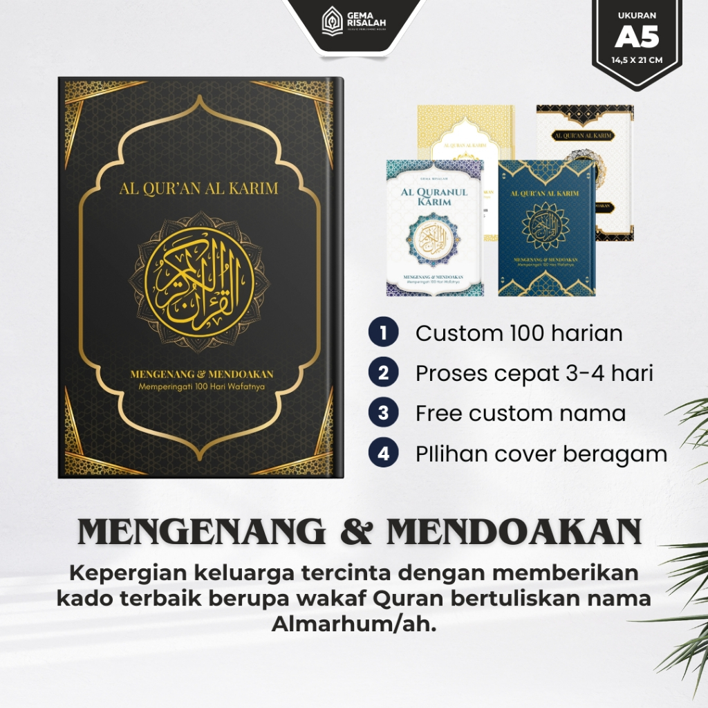 Souvenir Tahlilan Alquran Custom Cover Nama dan Sisipan Foto Ukuran A5 Untuk Aqiqah Ulang Tahun Waka