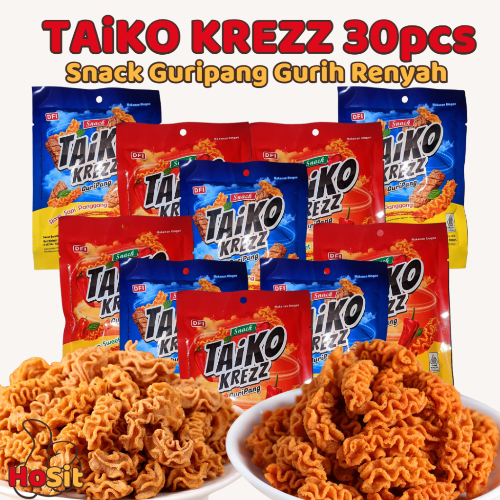 

Taiko Krezz 30pcs Snack Guripang Gurih Renyah / Taiko Krezz / Mie Gemez / Keripik Gurita / Keripik Taiko Krezz