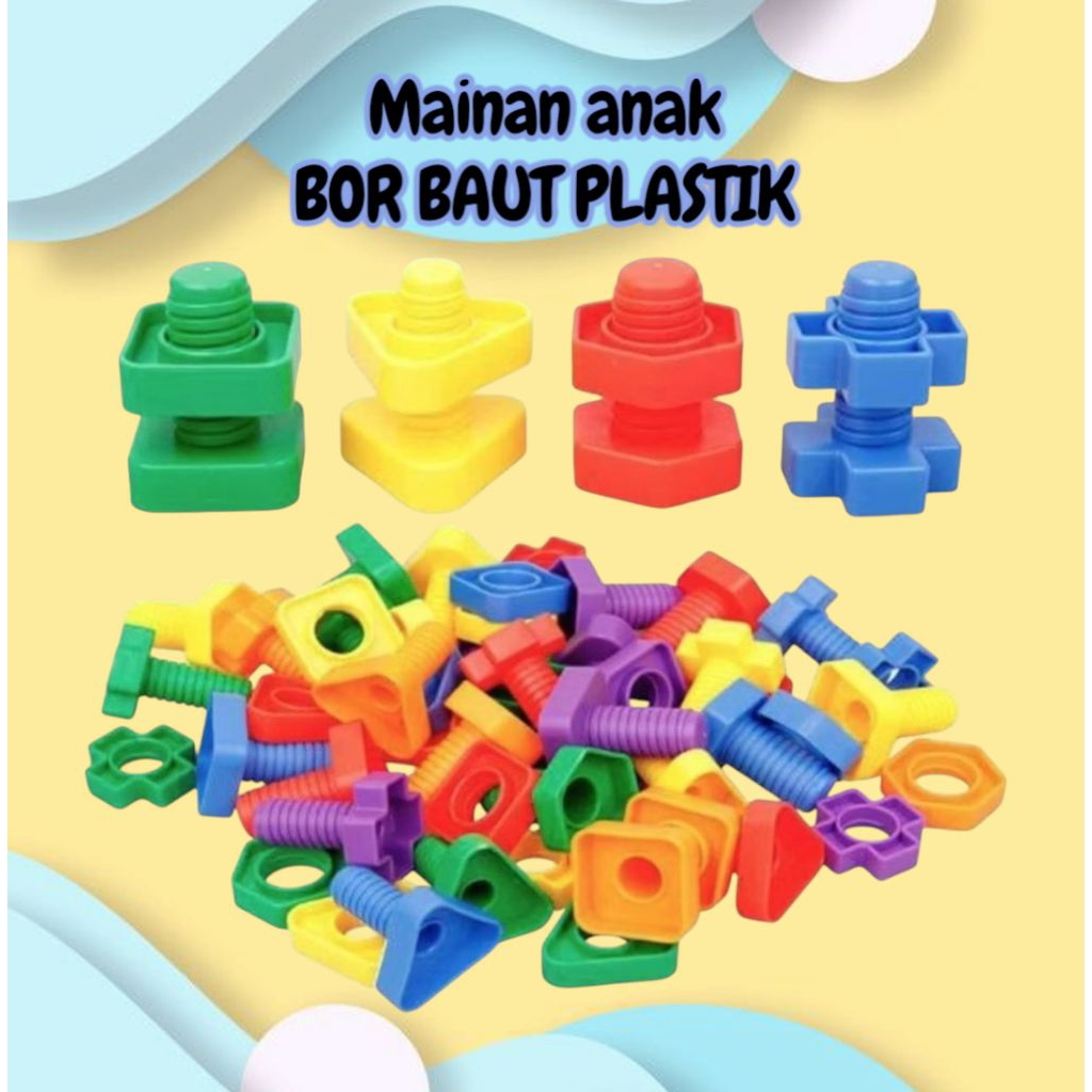 MAINAN ANAK PUZZLE MUR BAUT PLASTIK/MAINAN SEKRUP PLASTIK/ BAUT MUR PLASTIK