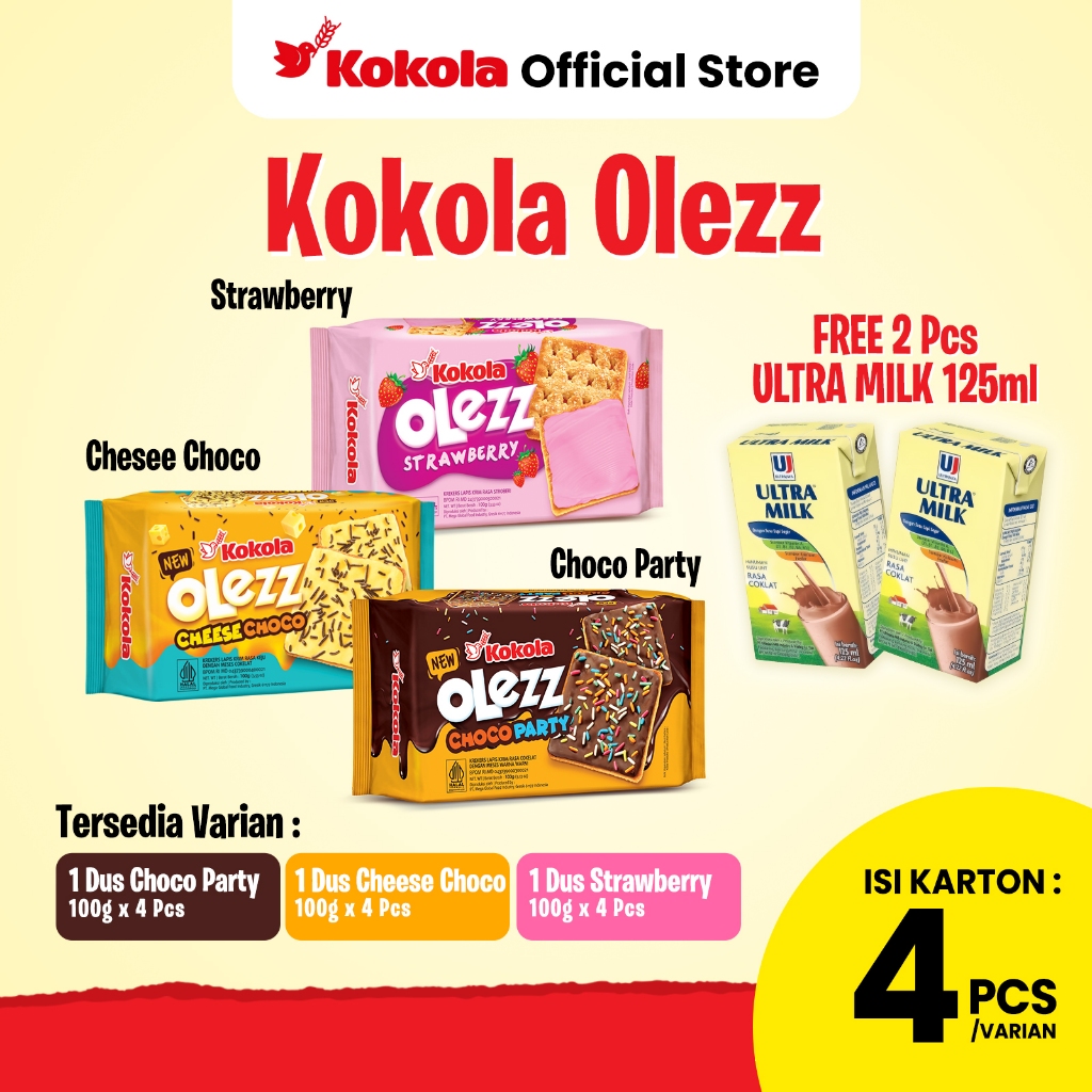 

Kokola Biskuit Olezz (1 Paket isi 4pcs + GRATIS 2 SUSU ULTRAMILK) Cemilan Crackers Krim Cokelat