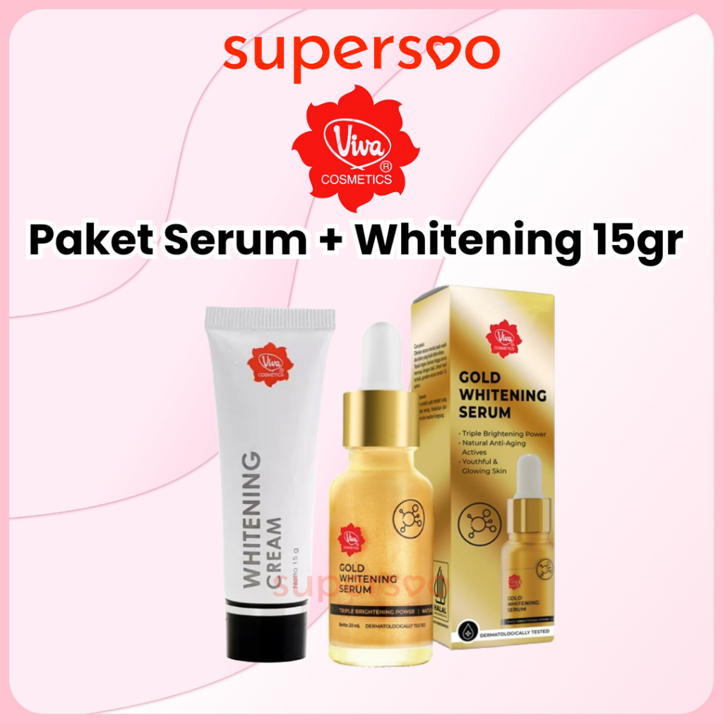Paket Viva Serum dan Whitening Cream 15gr - Peeling - Glowing White - Anti Aging - Acne -Gold Whiten