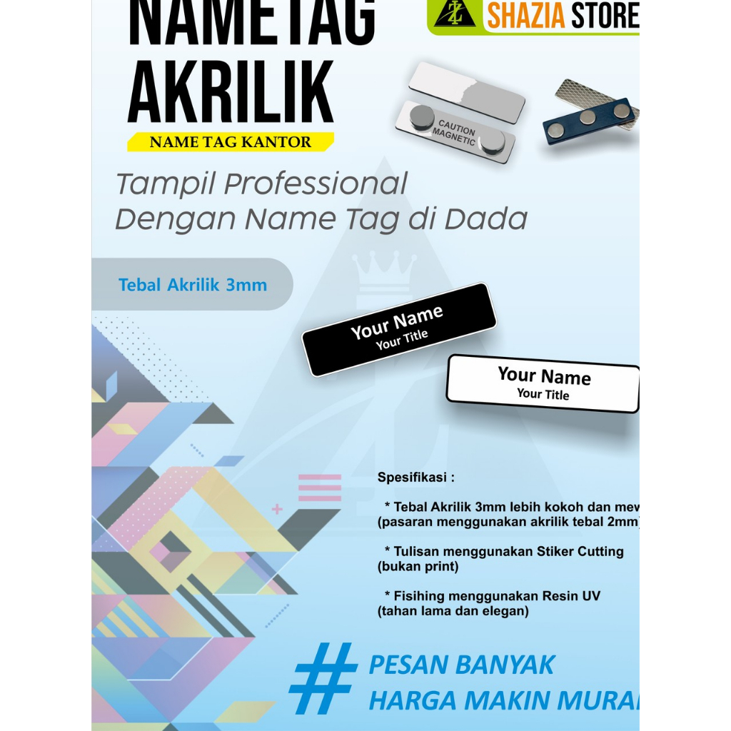 

Name Tag ( polos 2mm ) Nama Dada Papan Nama Akrilik Peniti Magnet TNI POLRI Dokter Guru ASN PNS