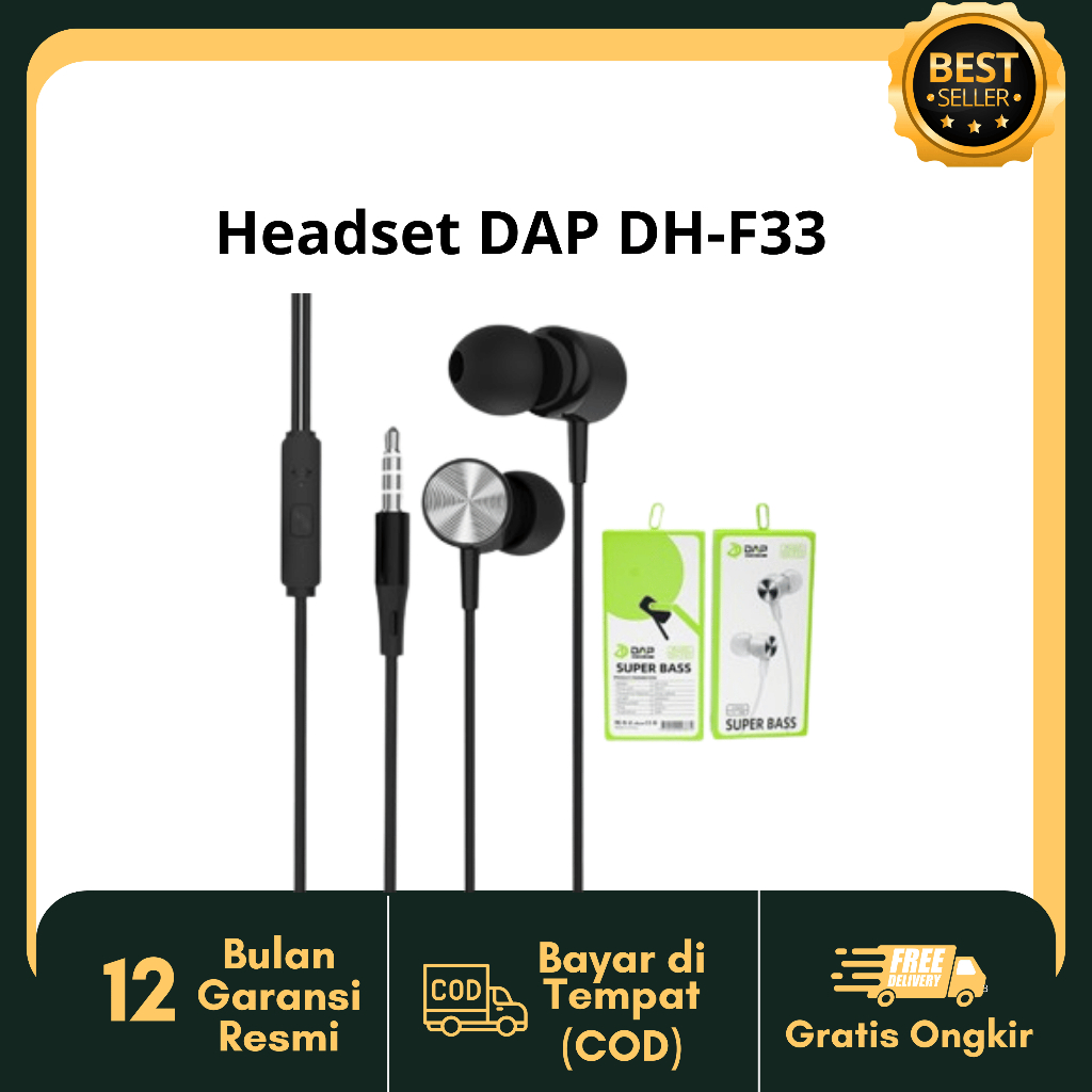 Headset Kabel DAP DH-F33 Stereo Earbuds Garansi Original DAP