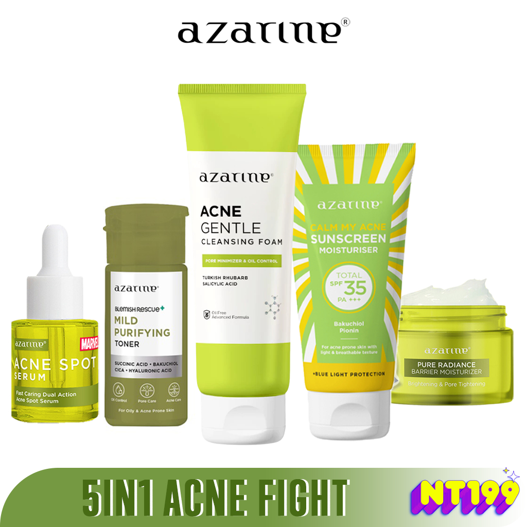 AZARINE Paket Acne Lengkap 5IN1 Skincare Wajah Berjerawat Berminyak Beruntusan