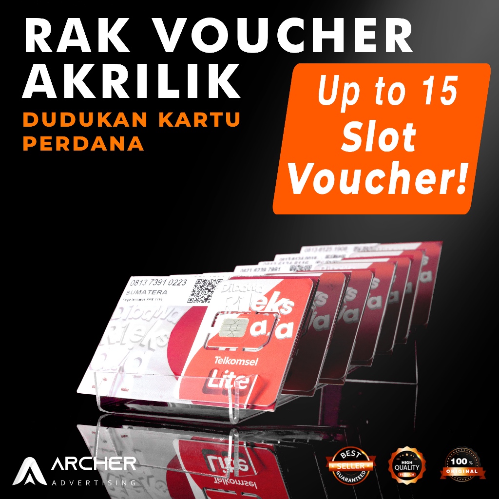 TEMPAT TATAKAN RAK KARTU VOUCHER PERDANA 15 SLOT LEBAR 6CM AKRILIK