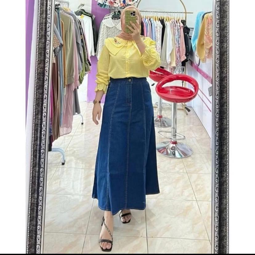 Rok Jeans Style Korean // Rok Jeans Sctrech Wanita // Ro 7/8 Mayung // Rok Denim Wanita Hijab // OOT