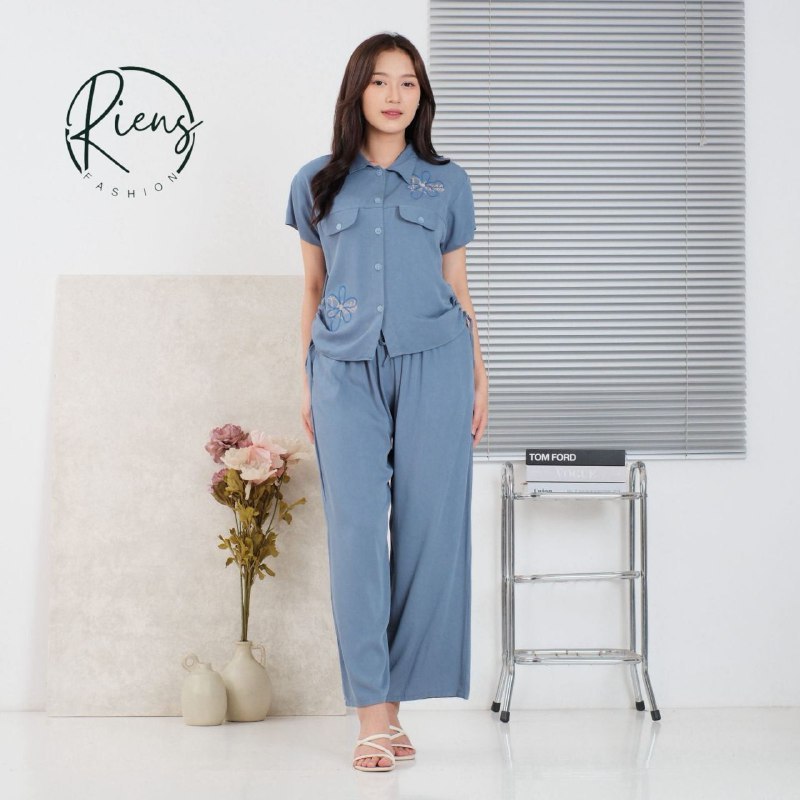 Setelan Baju Wanita Bordir Bunga Rayon Twill – Outfit Santai dan Stylish Kekinian setelan wanita kek