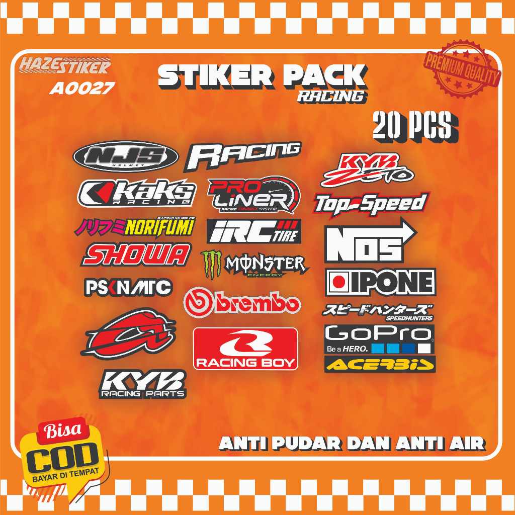 (20PCS) STIKER PACK RACING LOGO STIKER PACK TEMPEL STIKER HELM STIKER MOTOR