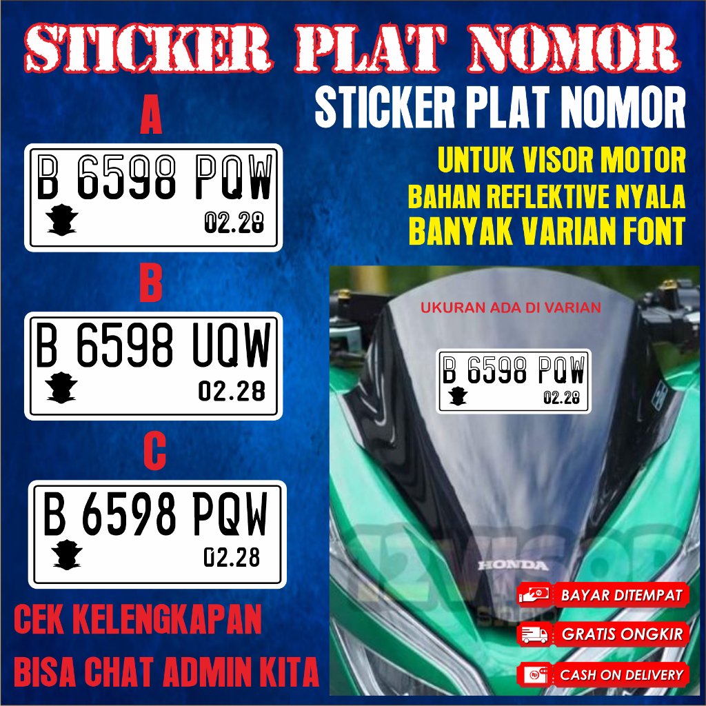 Cutting Stiker Untuk Visor Plat Nomor Motor Bahan Reflektif Nyala